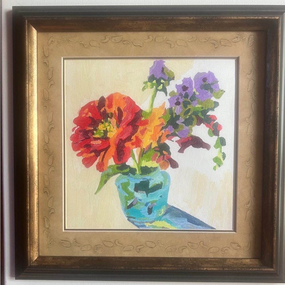 🌺🌺SOLD🌺🌺Floral Art Painting with Gold Frame